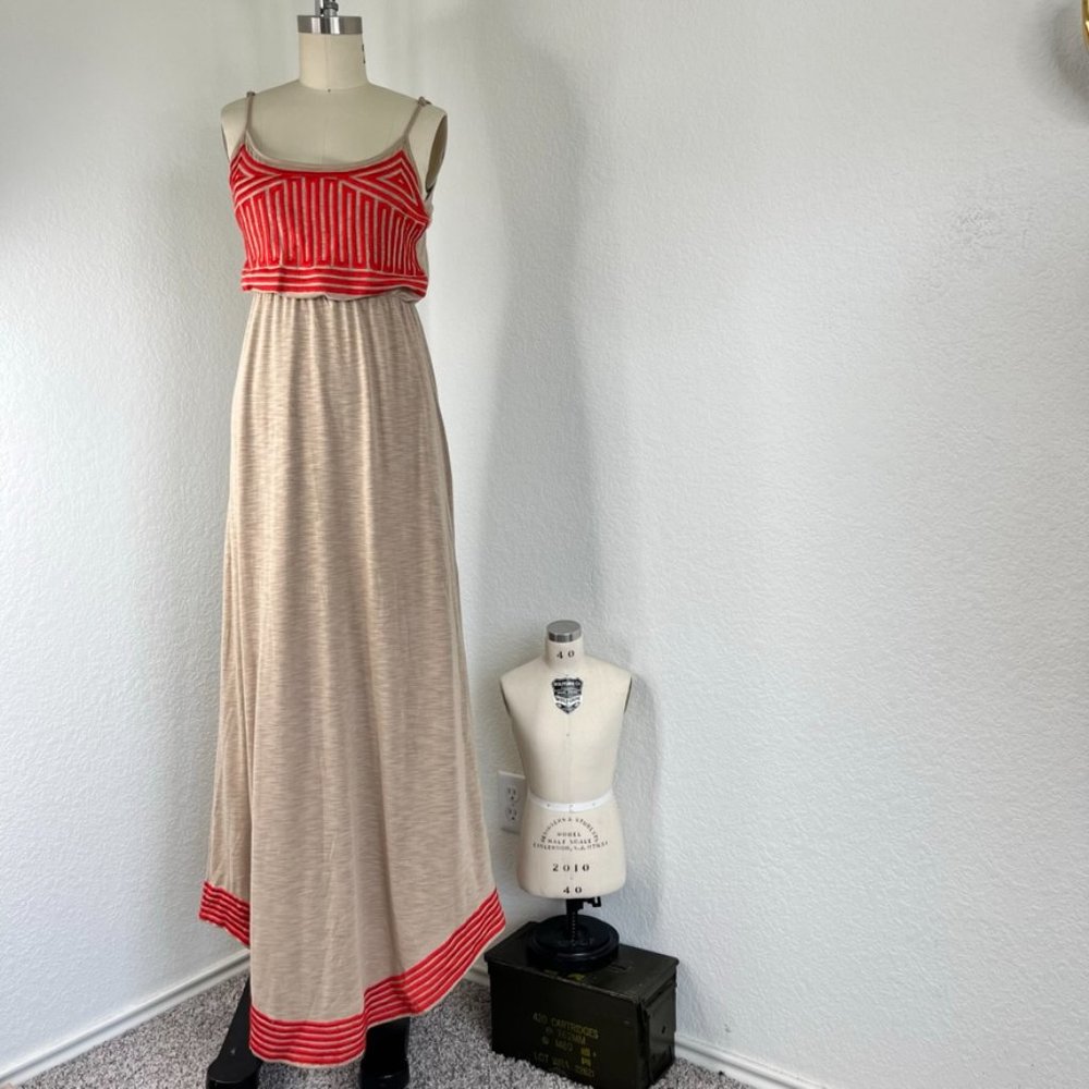 THML Light Brown Dress w Red Stitching Maxi